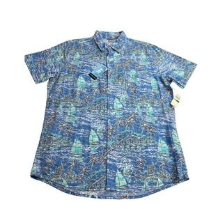 IZOD Saltwater Chambray Shirt Men's Size Large Dockside Nautical Sailboat F13‎